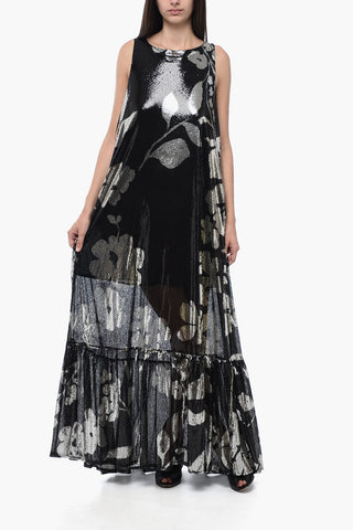 Sequined A-Line Maxi Dress with Flouced Hem