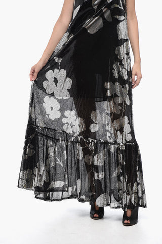 Maxi Dress a Trapezio in Pailettes Balza sul Fondo