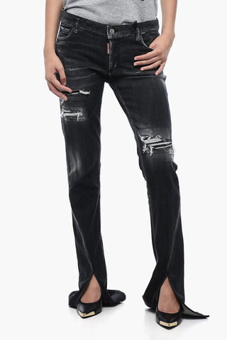 Distressed effect Trumpet fit Denims With Bottom Slits 22 cm