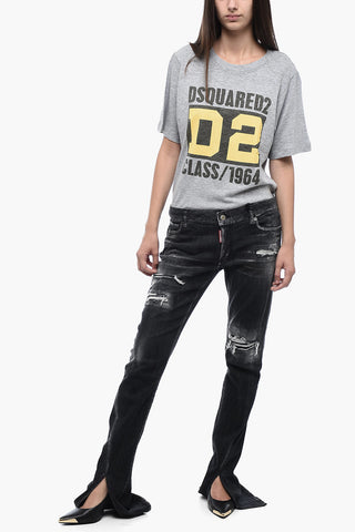 Distressed effect Trumpet fit Denims With Bottom Slits 22 cm