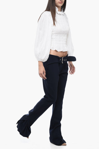 Low-Rise Pants with Plissé Detail