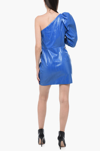 One-Shoulder Eco-Leather Sheath Dress with Snap Buttons