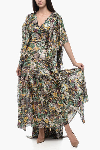 Kaftano in Seta e Lurex con Motivo Floreale