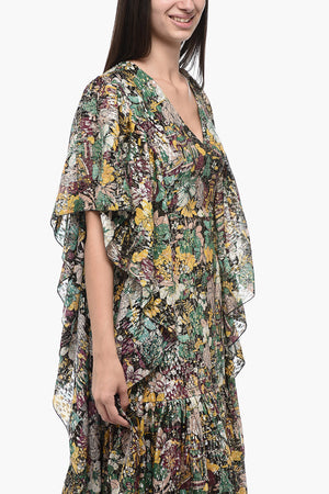 Kaftano in Seta e Lurex con Motivo Floreale