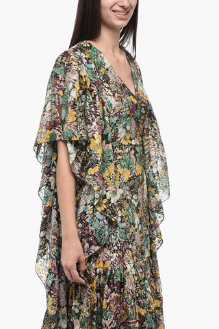 Kaftano in Seta e Lurex con Motivo Floreale