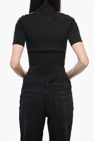 Ribbed Stretchy Top With Logoed Bands