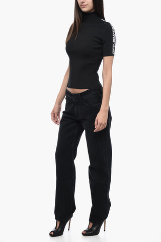 Ribbed Stretchy Top With Logoed Bands