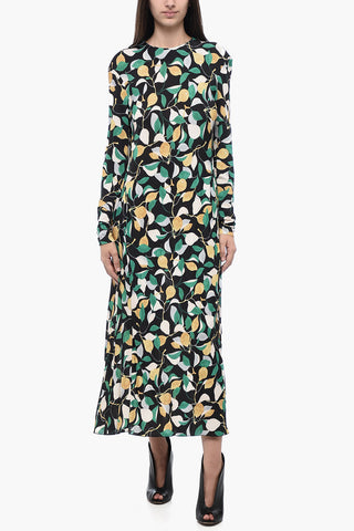 Vestito Lungo Svasato con Motivo Floreale