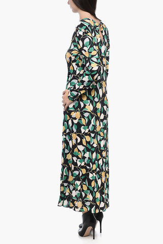 Vestito Lungo Svasato con Motivo Floreale
