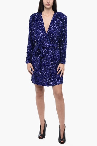Mini Dress a Portafoglio in Pailettes Con Cintura
