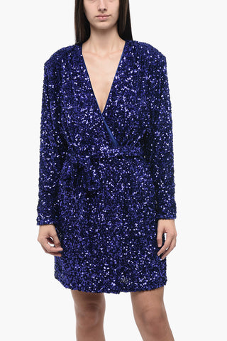 Mini Dress a Portafoglio in Pailettes Con Cintura