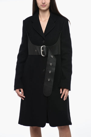 Wool-Blend Flared Coat with Leather Belt