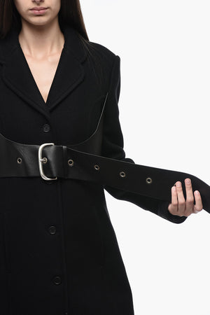Cappotto in Misto Lana Svasato con Cintura in Pelle