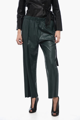 MM6 Pantaloni in Ecopelle con Elastico in Vita