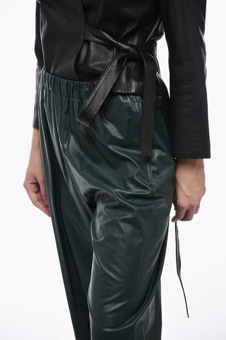 MM6 Pantaloni in Ecopelle con Elastico in Vita