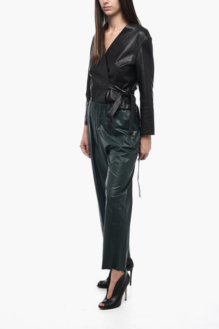 MM6 Pantaloni in Ecopelle con Elastico in Vita