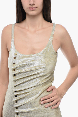 Abito Drappeggiato in Lurex con Bottoni