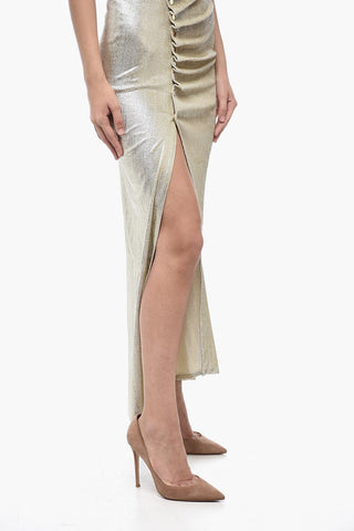 Abito Drappeggiato in Lurex con Bottoni