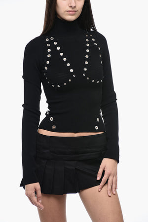 Top a Collo Alto Elasticizzato con Dettaglio Occhielli
