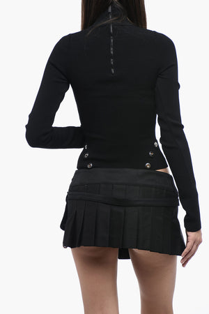 Elastic High-Neck Top with Eyelet Detail