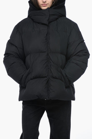 Turteneck Down Jacket with Logo Patch