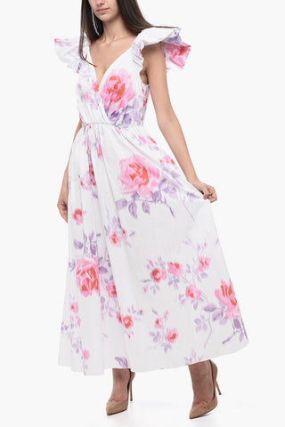 Floral V-neckline Dress with Puffed Sleeves