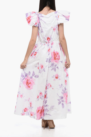 Floral V-neckline Dress with Puffed Sleeves