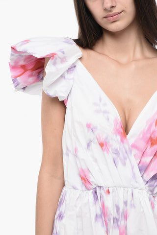 Floral V-neckline Dress with Puffed Sleeves