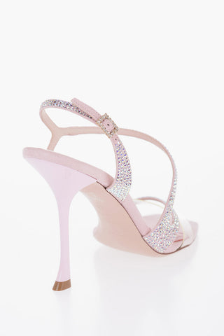 Suede Sandals With Rhinestones 10 cm