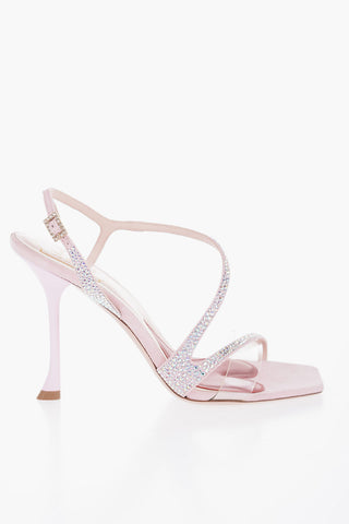 Suede Sandals With Rhinestones 10 cm