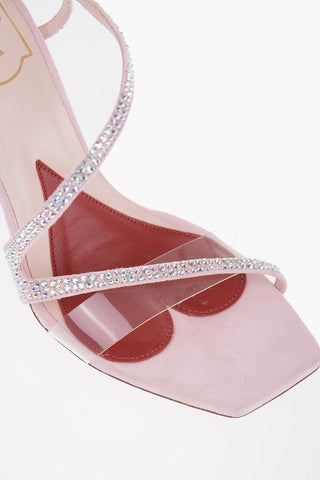 Suede Sandals With Rhinestones 10 cm