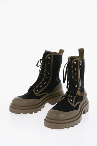Canvas Lace-Up Boots with Contrasting Detail