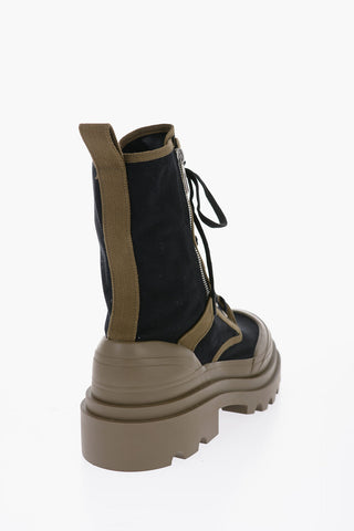 Canvas Lace-Up Boots with Contrasting Detail