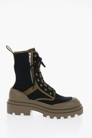 Canvas Lace-Up Boots with Contrasting Detail
