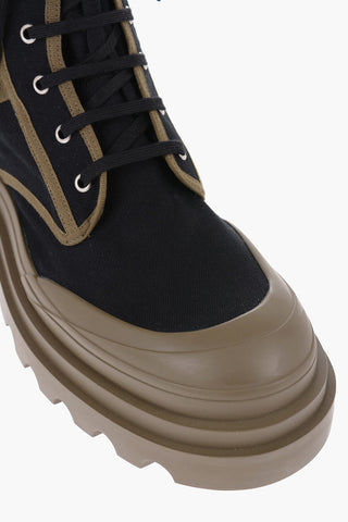 Canvas Lace-Up Boots with Contrasting Detail