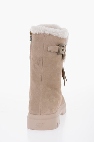 Shearling Lace-Up Boots with Swarovski Buckle