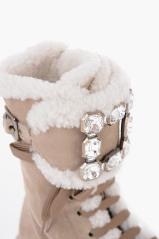 Shearling Lace-Up Boots with Swarovski Buckle