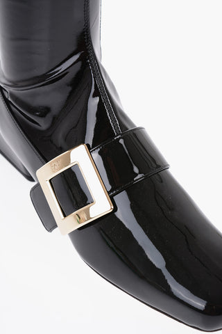 Patent Leather Stretchy High Boots with Buckle 3cm