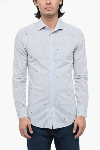Pinstriped Shirt with Bee Print