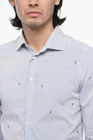 Pinstriped Shirt with Bee Print