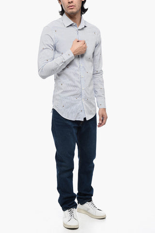 Pinstriped Shirt with Bee Print