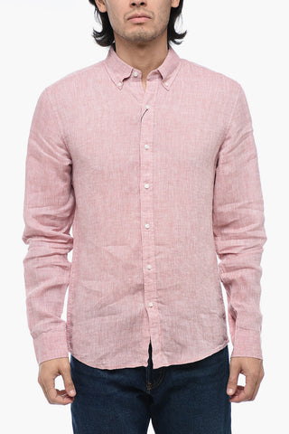 Camicia in Lino con Collo Button Down