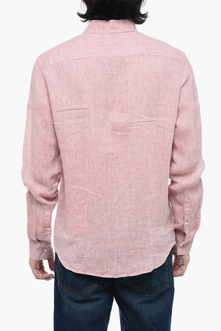 Camicia in Lino con Collo Button Down