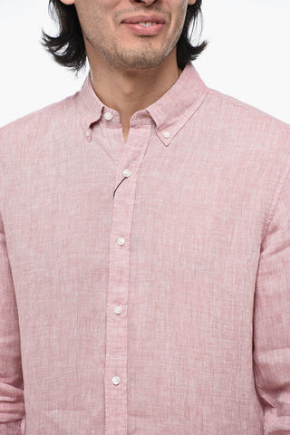 Camicia in Lino con Collo Button Down