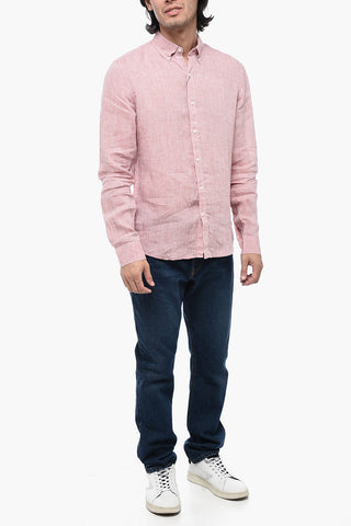 Camicia in Lino con Collo Button Down