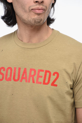 Distressed T-Shirt with Flocked Logo