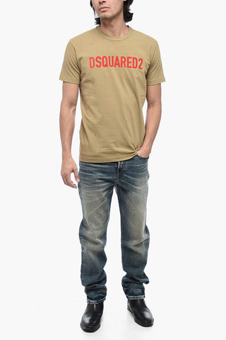 T-Shirt Effetto Distressed con Logo Floccato