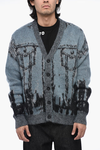 Mohair-blended K-PETALO Cardigan with Trompe L'oeil Print