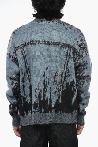 Mohair-blended K-PETALO Cardigan with Trompe L'oeil Print