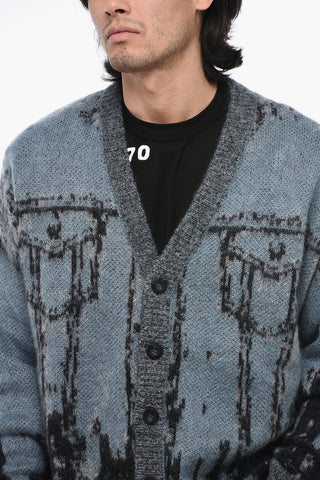 Mohair-blended K-PETALO Cardigan with Trompe L'oeil Print